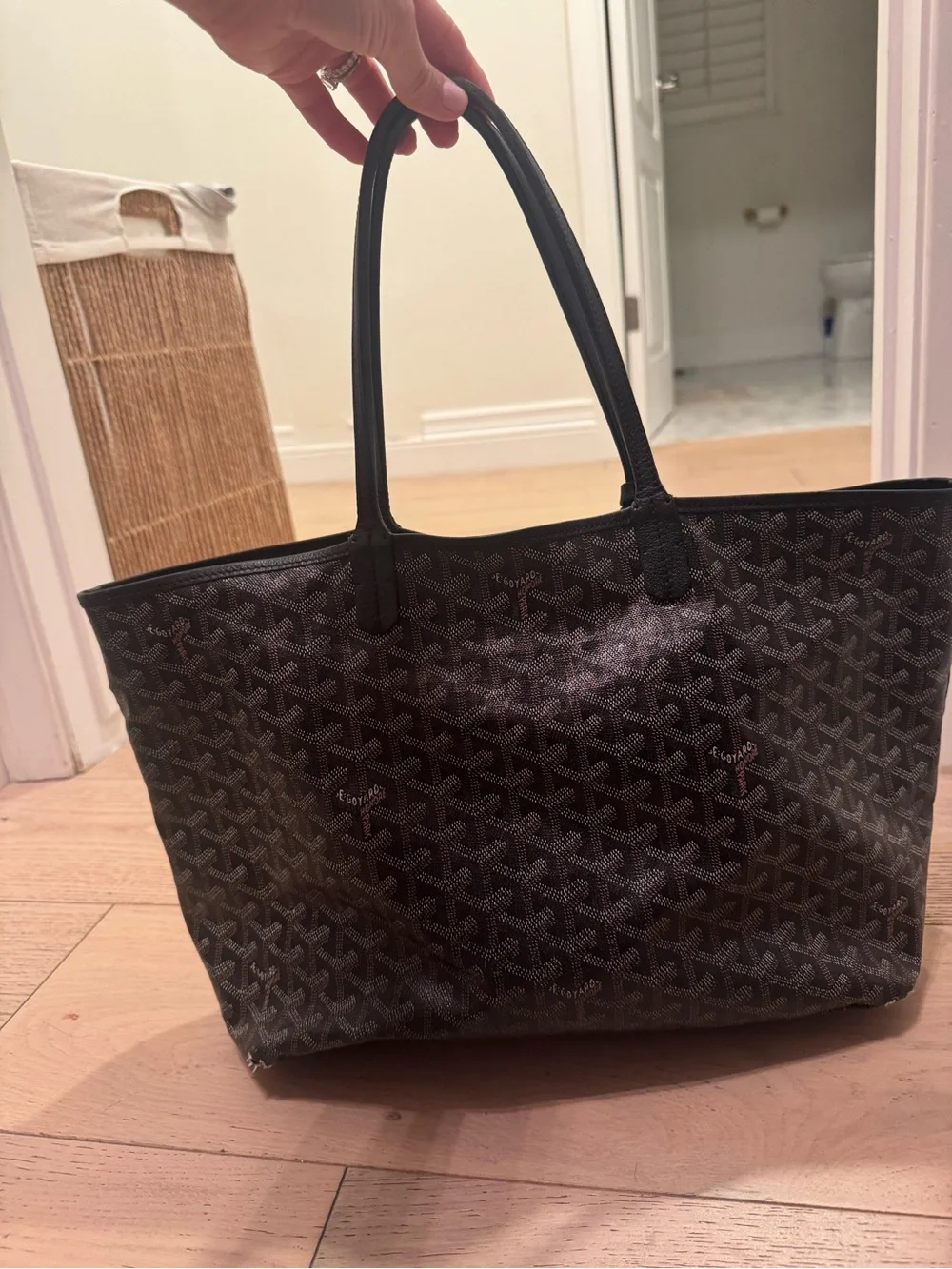 Goyard Black Chevron Saint Louis Tote with Matching Pouch